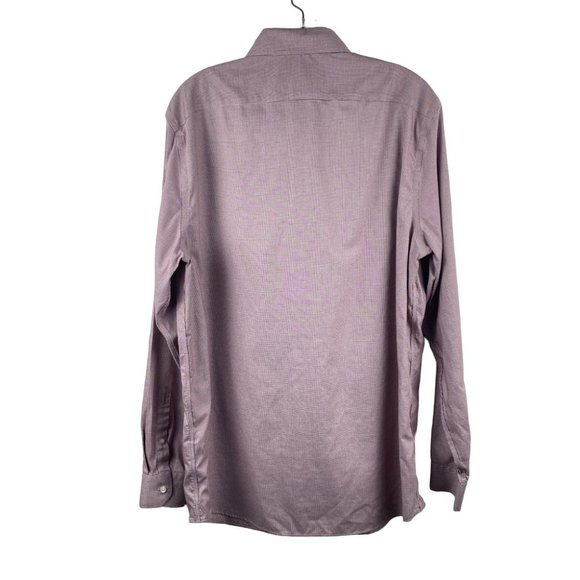 Banana Republic Dress Shirt Men L Tall Long Standard Fit Non Iron Burgundy Check - Picture 2 of 12